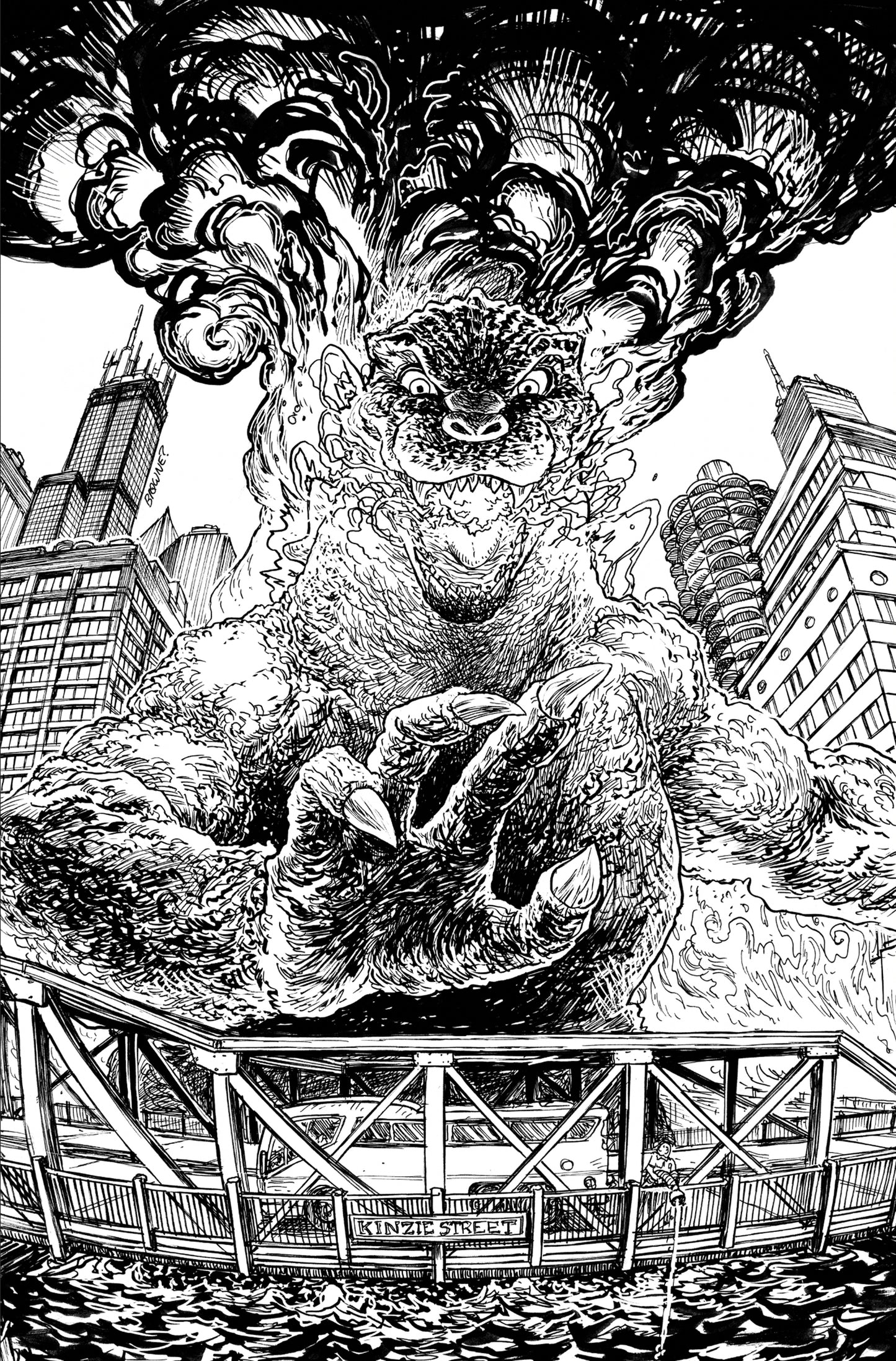 Godzilla vs. America: Chicago Variant Ri (25) (Browne Full Art Black & White)