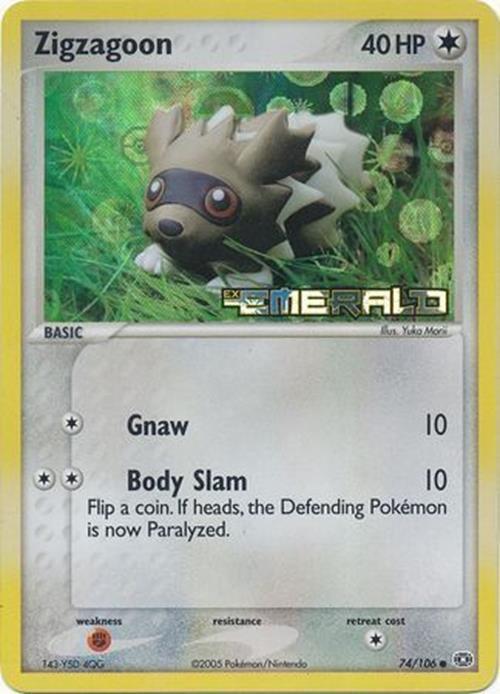 Zigzagoon (74/106) (Stamped) [EX: Emerald] | A1Comics