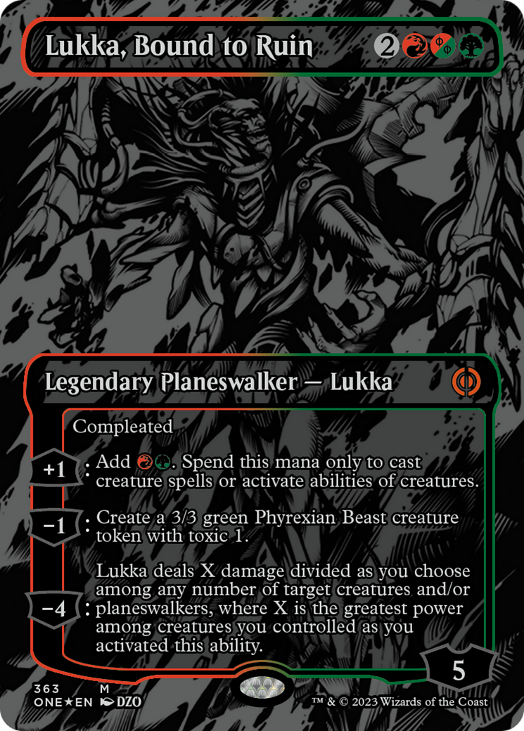 Lukka, Bound to Ruin (Oil Slick Raised Foil) [Phyrexia: All Will Be One] | A1Comics