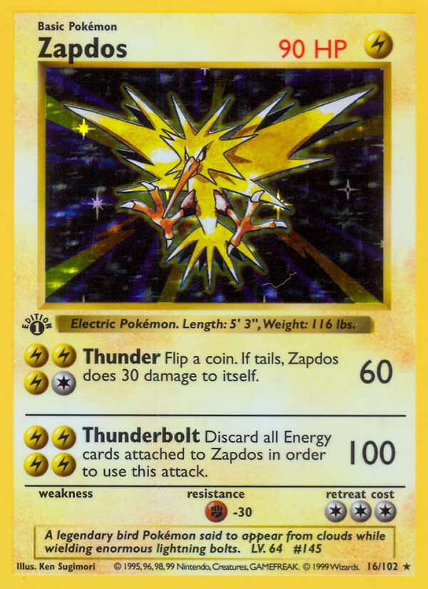 Zapdos (16/102) (Shadowless) [Base Set 1st Edition] | A1Comics