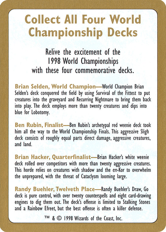 1998 World Championships Ad [World Championship Decks 1998] | A1Comics