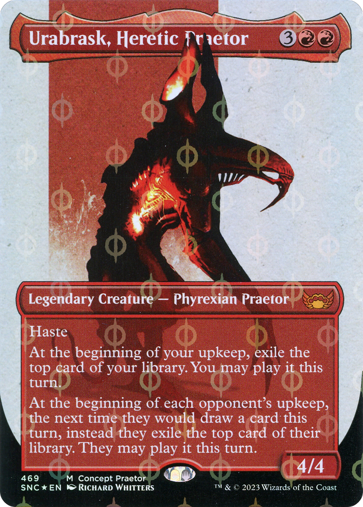 Urabrask, Heretic Praetor (Borderless Concept Praetors Step-and-Compleat Foil) [Phyrexia: All Will Be One] | A1Comics