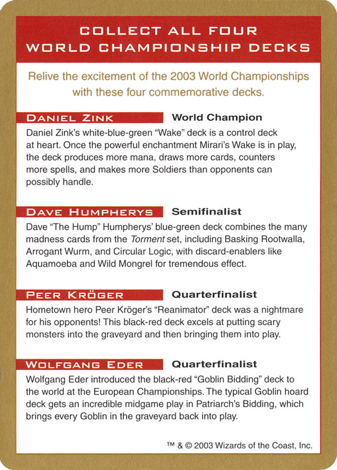 2003 World Championships Ad [World Championship Decks 2003] | A1Comics