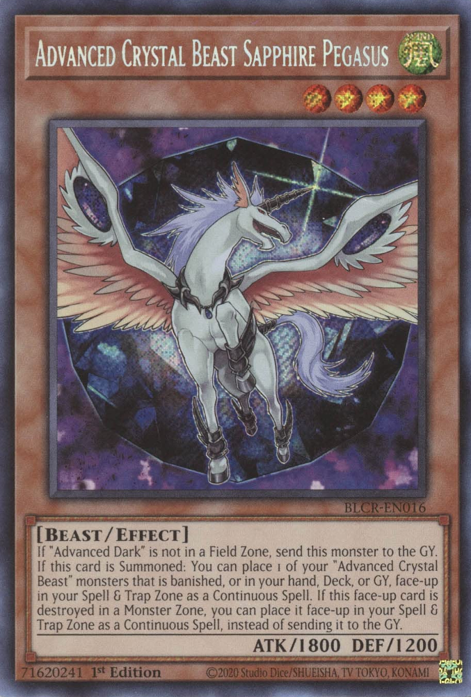 Advanced Crystal Beast Sapphire Pegasus [BLCR-EN016] Secret Rare | A1Comics