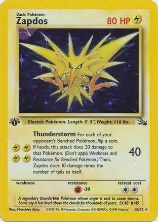 Zapdos (15/62) (Cosmos Holo) [Fossil 1st Edition] | A1Comics