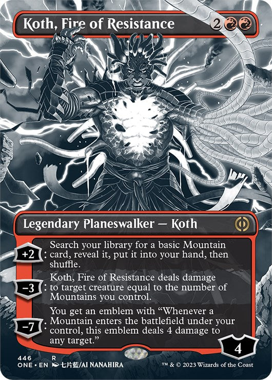 Koth, Fire of Resistance (Borderless Manga Step-and-Compleat Foil) [Phyrexia: All Will Be One] | A1Comics